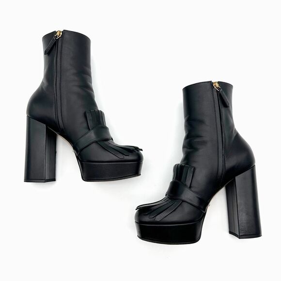 GUCCI Marmont Kiltie Fringe GG Platform Boots Size 39 US 9 Black Leather Ankle - Picture 9 of 12